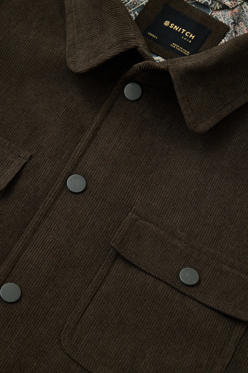 Snitch Brown Snap Button Corduroy Luxe Jacket for Men | Best Price UAE